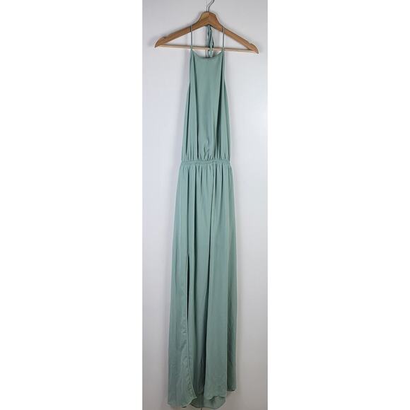 Show Me Your Mumu Heather Halter Slit Dress in Dusty Mint Crisp | Large - Picture 3 of 3